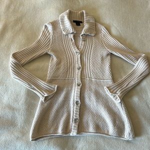 Calvin Klein White/Cream Cable Knit Sweater/ Cardigan, Button Down Small Petite